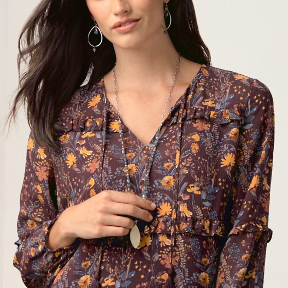 Garnet Hill silk Autumn Floral Boho Cottagecore Whimsy dress sz S